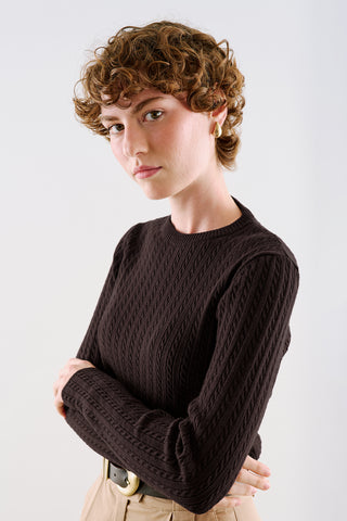 Cable-Knit Sweater Dark Brown