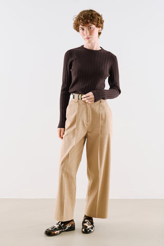 Cable-Knit Sweater Dark Brown