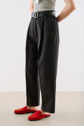 Pleated Gabardine Straight Leg Trousers Navy Blue