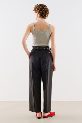 Pleated Gabardine Straight Leg Trousers Navy Blue
