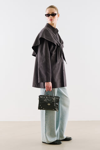 Scarf Neck Shirt Jacket Navy Blue