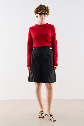 Crew Neck Cropped Knit Sweater Red