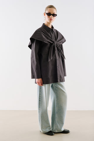 Scarf Neck Shirt Jacket Navy Blue