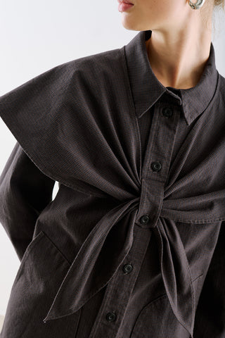 Scarf Neck Shirt Jacket Navy Blue