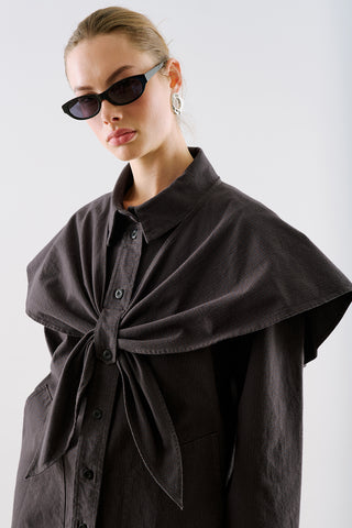 Scarf Neck Shirt Jacket Navy Blue