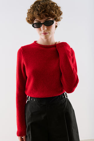 Crew Neck Cropped Knit Sweater Red