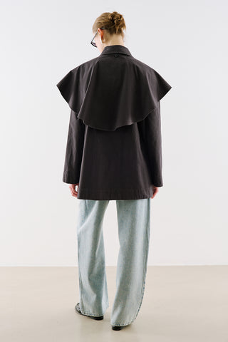 Scarf Neck Shirt Jacket Navy Blue
