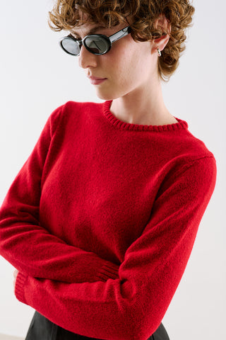 Crew Neck Cropped Knit Sweater Red