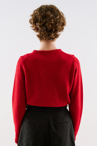 Crew Neck Cropped Knit Sweater Red