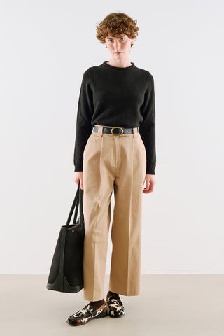 Crew Neck Cropped Knit Sweater Black