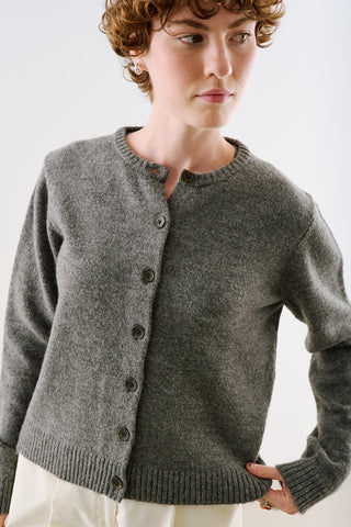 Crew Neck Knit Cardigan Anthracite