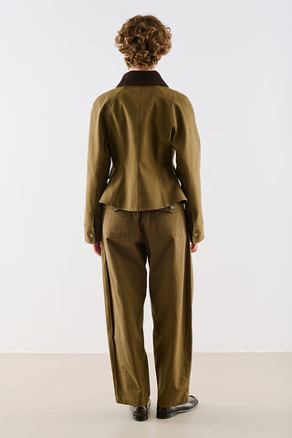 Velvet Collar Cropped Trench Jacket Khaki