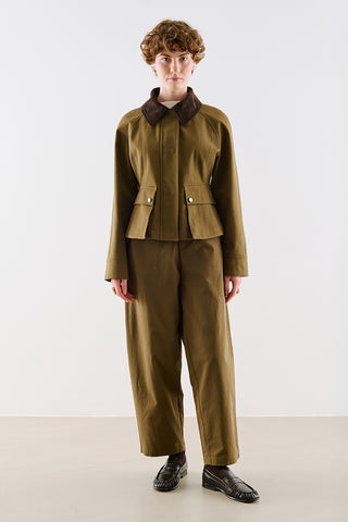 Velvet Collar Cropped Trench Jacket Khaki