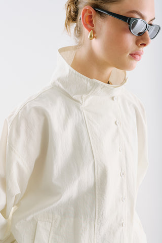 Technical Fabric Buttoned Bomber Jacket Ecru