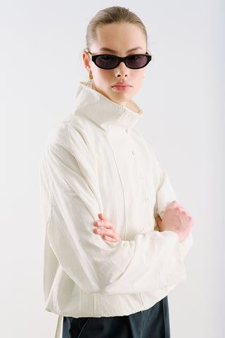 Technical Fabric Buttoned Bomber Jacket Ecru