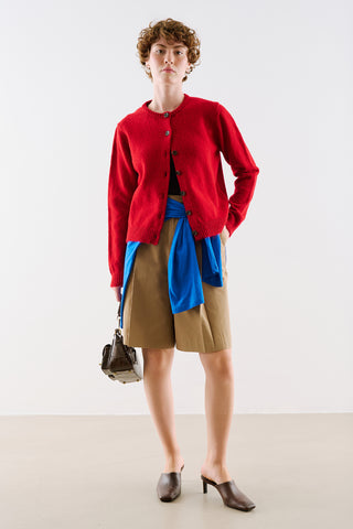 Crew Neck Knit Cardigan Red