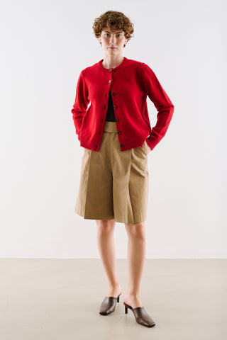 Crew Neck Knit Cardigan Red