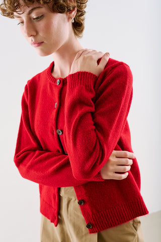 Crew Neck Knit Cardigan Red