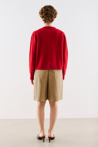 Crew Neck Knit Cardigan Red