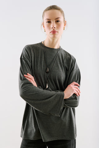 Oversize Long Sleeve T-Shirt Grey Melange