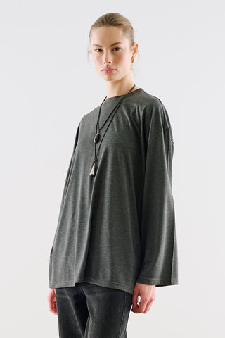 Oversize Long Sleeve T-Shirt Grey Melange