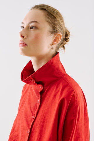 Technical Fabric Buttoned Bomber Jacket Red