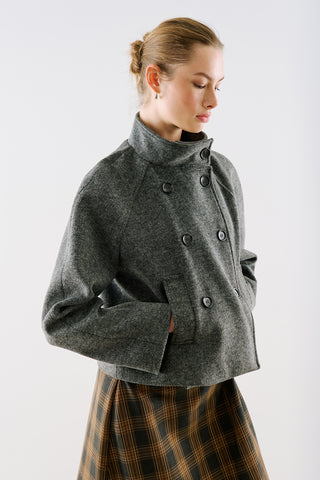 Premium Cropped Double Breasted Jacket Anthracite