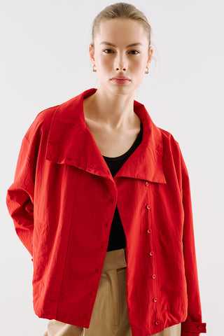 Technical Fabric Buttoned Bomber Jacket Red