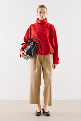 Technical Fabric Buttoned Bomber Jacket Red