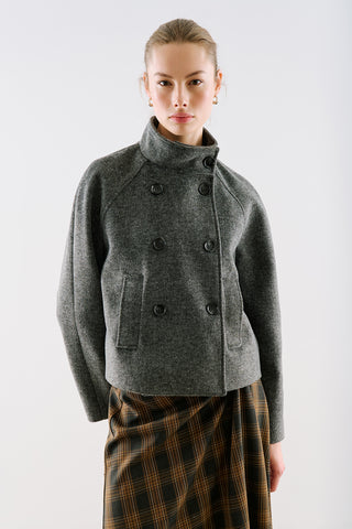 Premium Cropped Double Breasted Jacket Anthracite