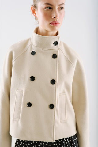 Premium Cropped Double Breasted Jacket Beige