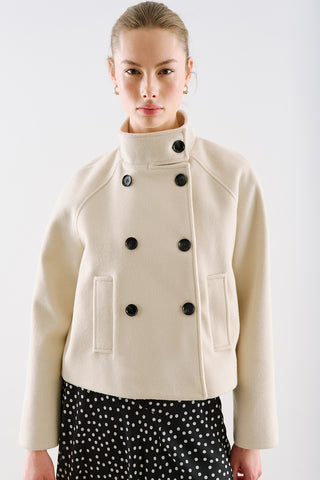 Premium Cropped Double Breasted Jacket Beige