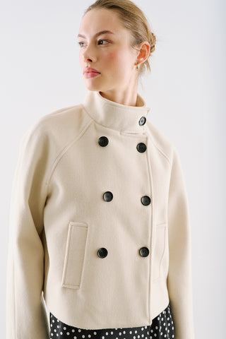 Premium Cropped Double Breasted Jacket Beige