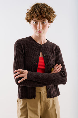 Cable-Knit Cardigan Dark Brown