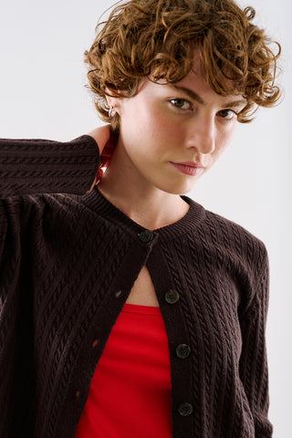 Cable-Knit Cardigan Dark Brown