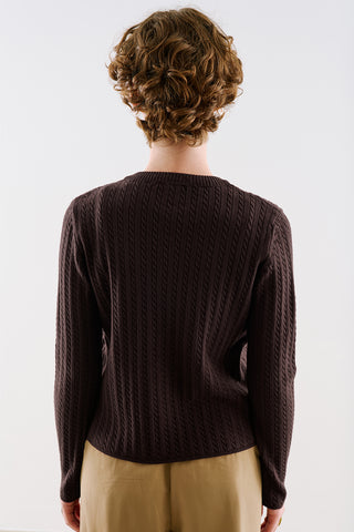 Cable-Knit Cardigan Dark Brown