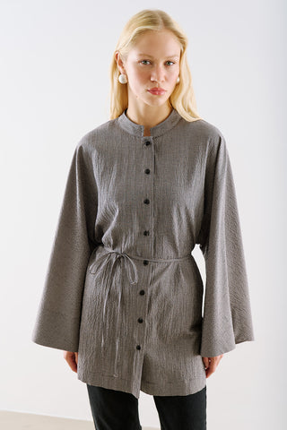 Wide Sleeve Belted Tunic Black