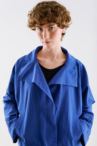 Technical Fabric Buttoned Bomber Jacket Blue