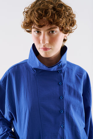 Technical Fabric Buttoned Bomber Jacket Blue