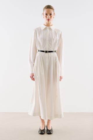 Pleated Waist Shirt Dress Ecru