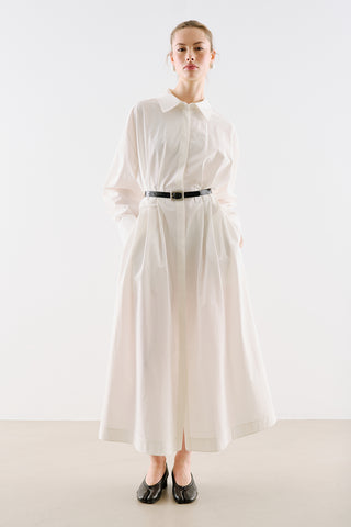 Pleated Waist Shirt Dress Ecru