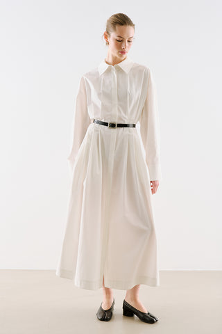 Pleated Waist Shirt Dress Ecru