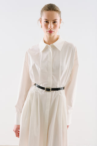 Pleated Waist Shirt Dress Ecru