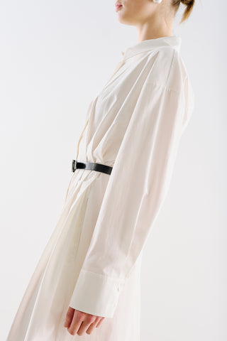 Pleated Waist Shirt Dress Ecru