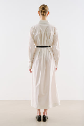 Pleated Waist Shirt Dress Ecru