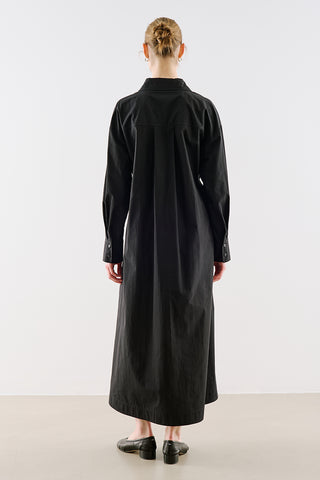Pleated Waist Shirt Dress Black