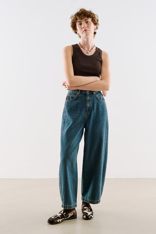 Mid-Rise Barrel-Leg Jeans Blue