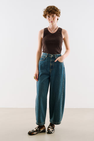 Mid-Rise Barrel-Leg Jeans Blue