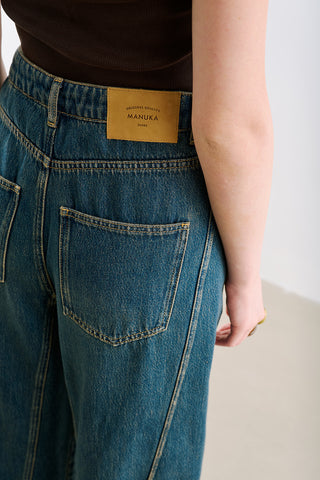 Mid-Rise Barrel-Leg Jeans Blue