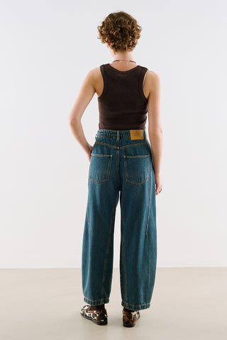 Mid-Rise Barrel-Leg Jeans Blue